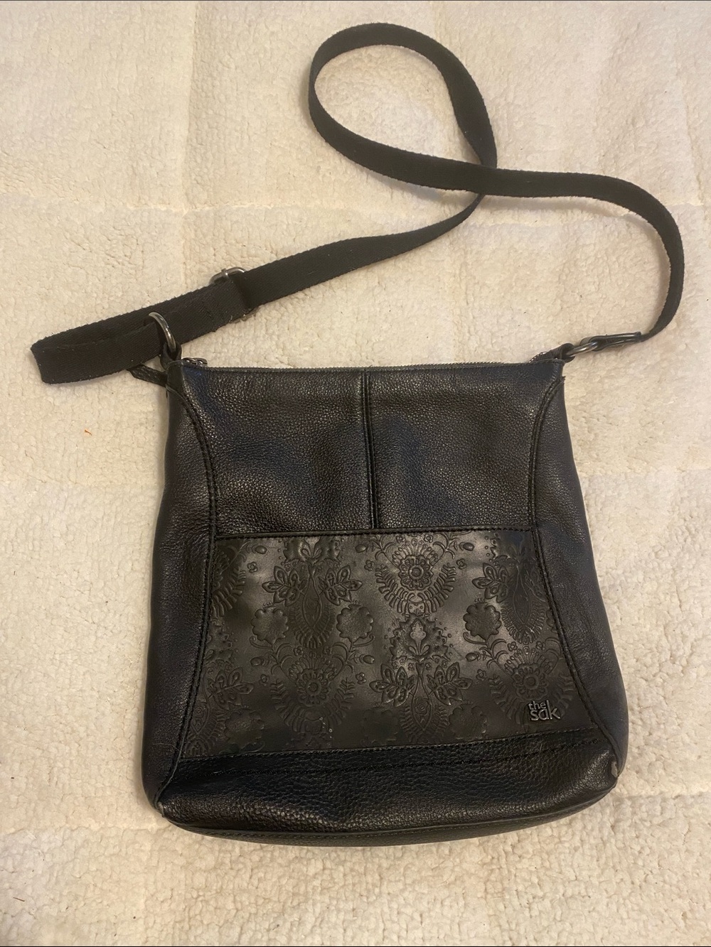 The Sak Black Embossed Leather Crossbody Bag